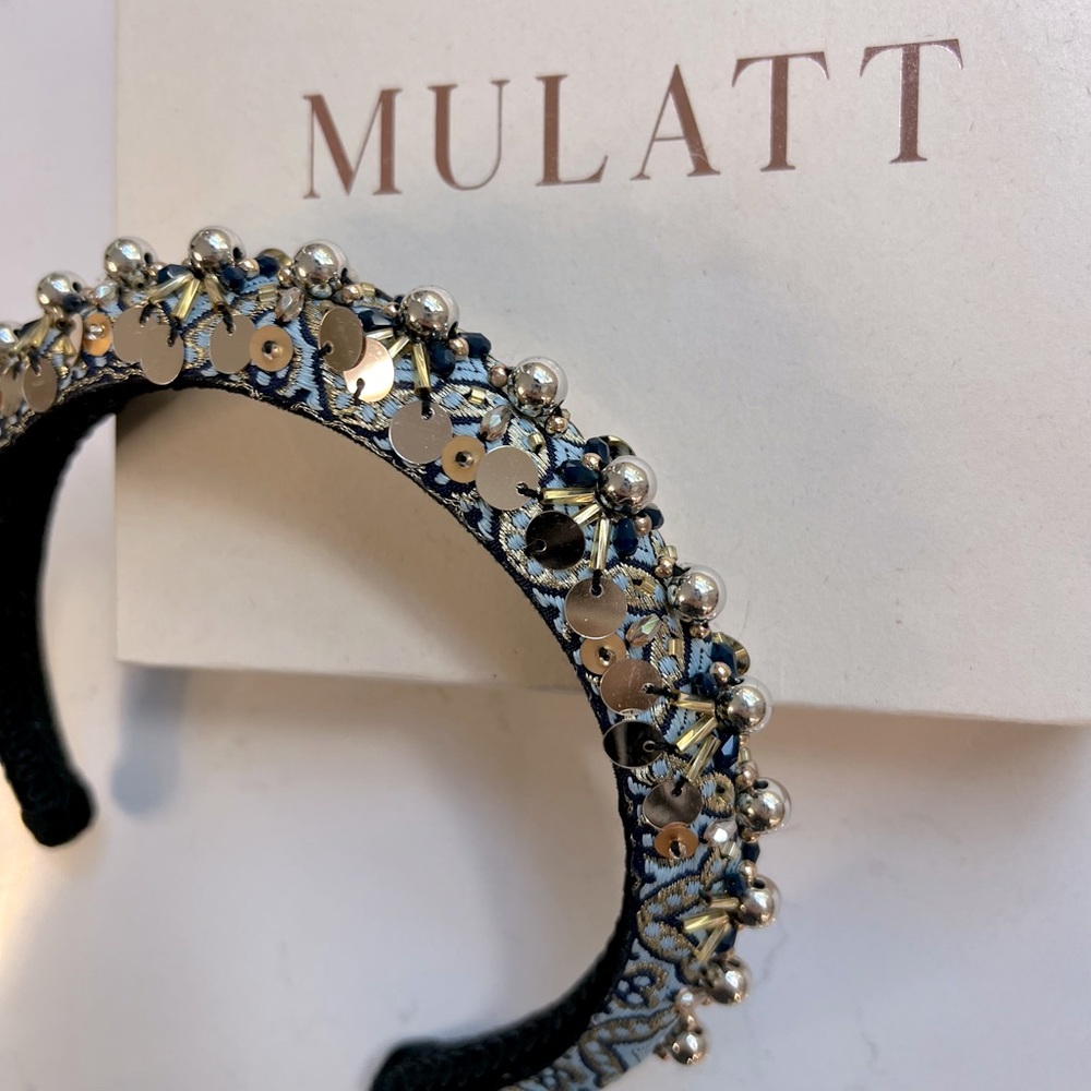 Handmade Blue and Gold Embellished Headband